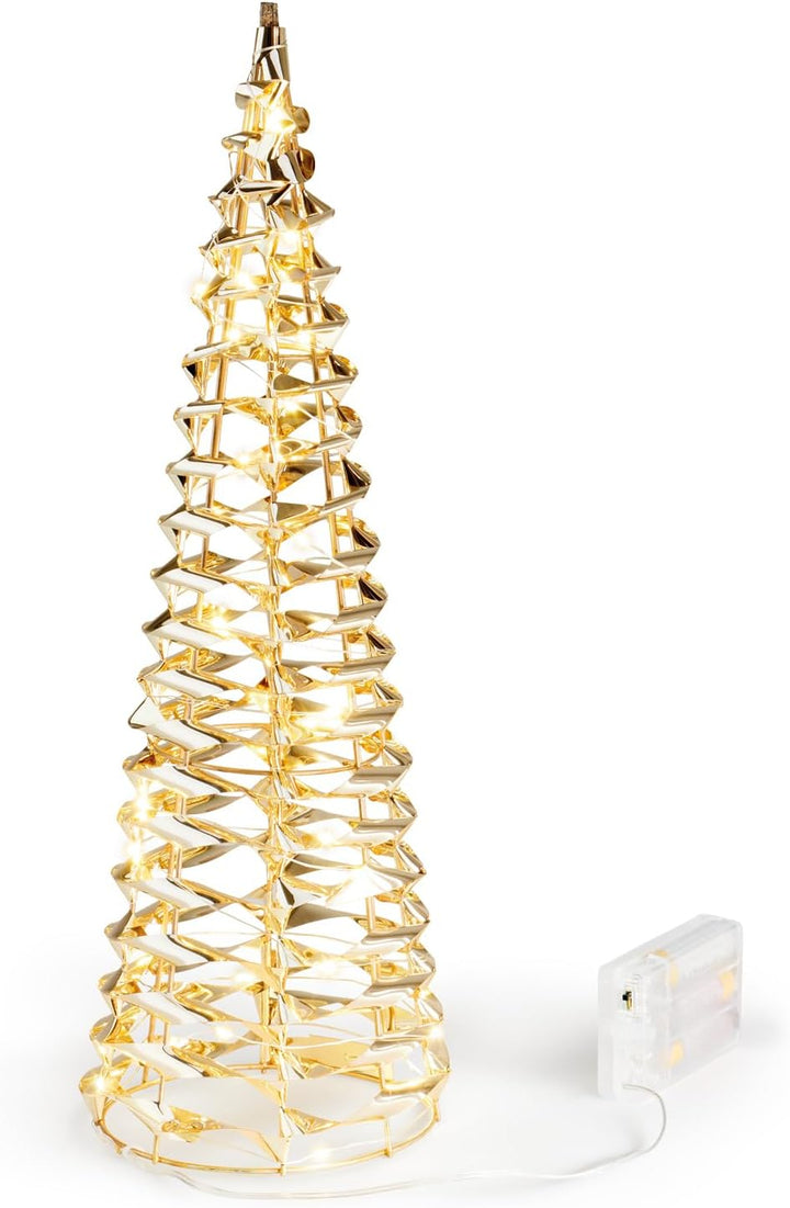 com-four® LED-Pyramide mit Timer - 40 cm Lichterkegel - Deko Leuchtpyramide mit 30 warmweissen LEDs