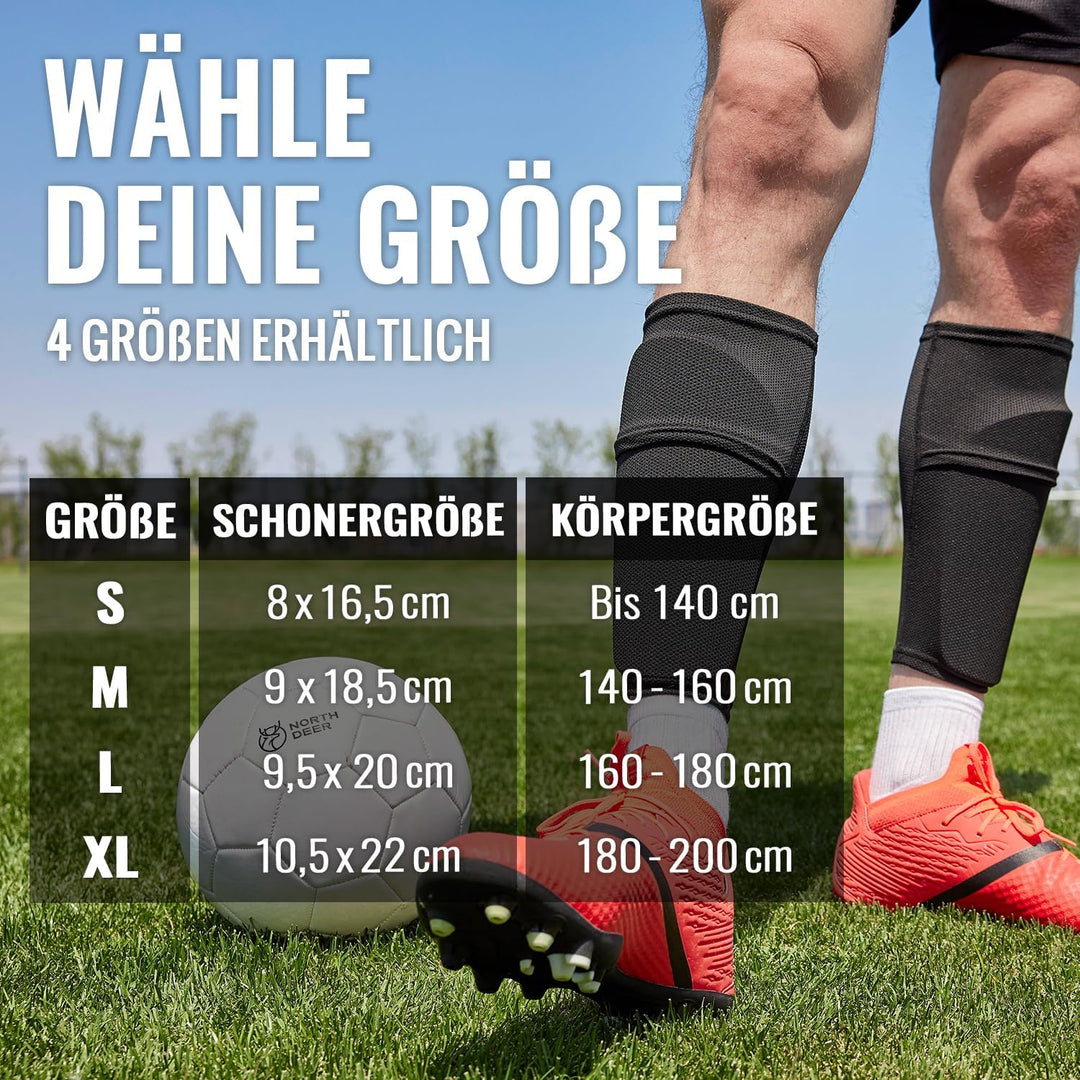 Northdeer Kinder Herren Schienbeinschoner inkl. Stutzen mit Optimierter Einstecktasche - Schienbeins