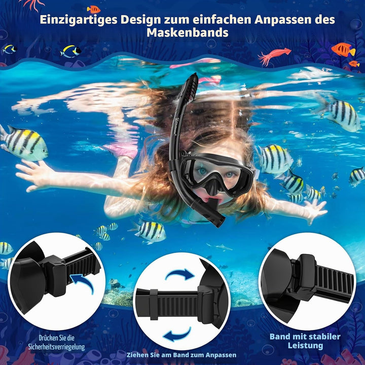 UPhitnis Schnorchelset Kinder - Taucherbrille Anti-Fog und Trocken Schnorchel - Anti-Leck Tauchmaske
