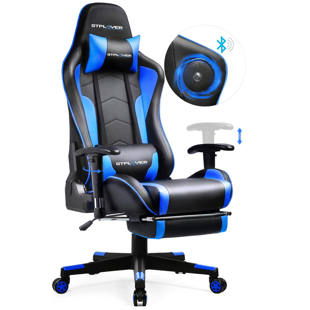 GTPLAYER Gaming Stuhl mit Fussstützen Lautsprecher Bluetooth, Gamer Stuhl Ergonomischer Computerstuh