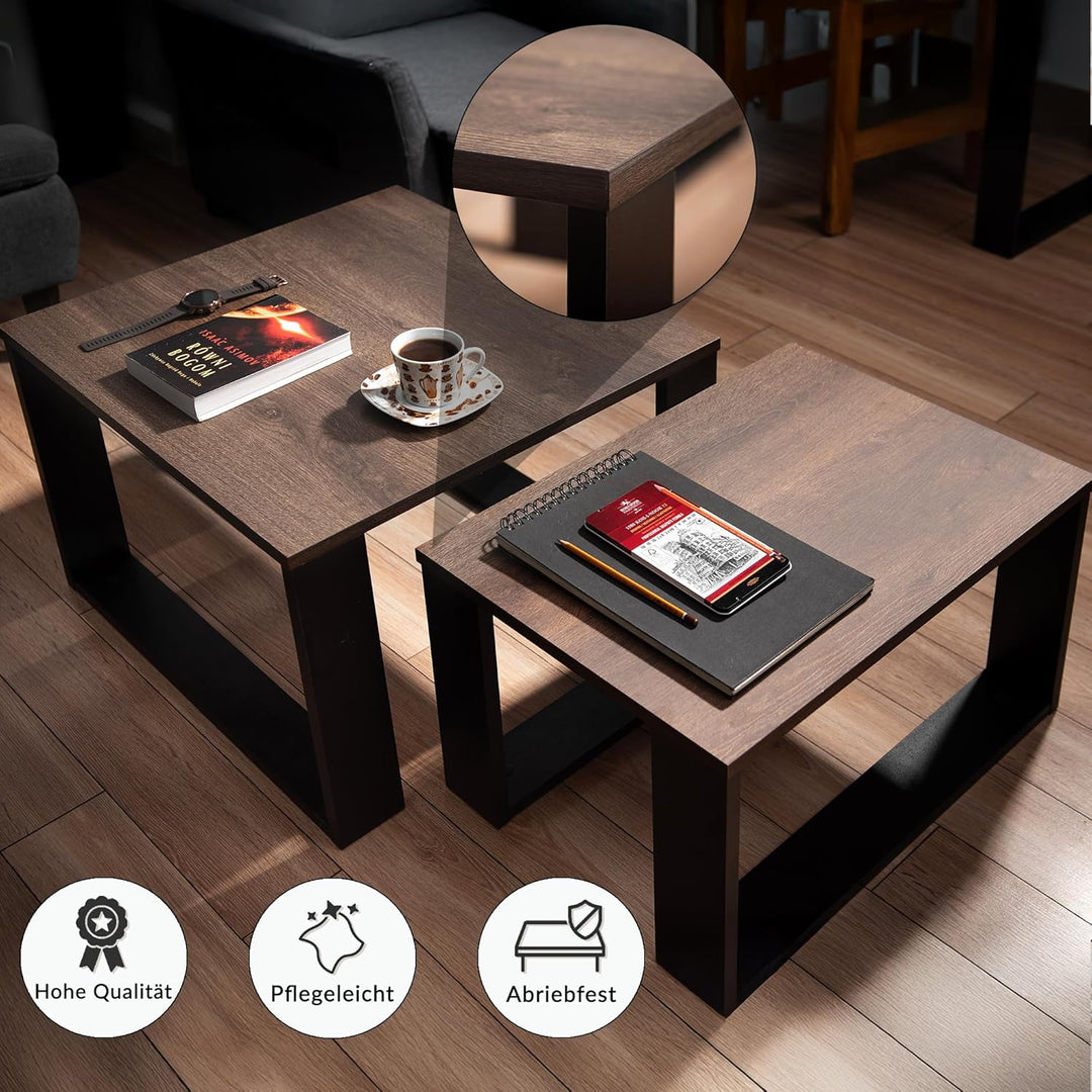 LEHMANN Wohnzimmertisch Holz, Couchtisch 2er Set in 2 Grössen, Beistelltisch Holz, Wohnzimmer Tisch