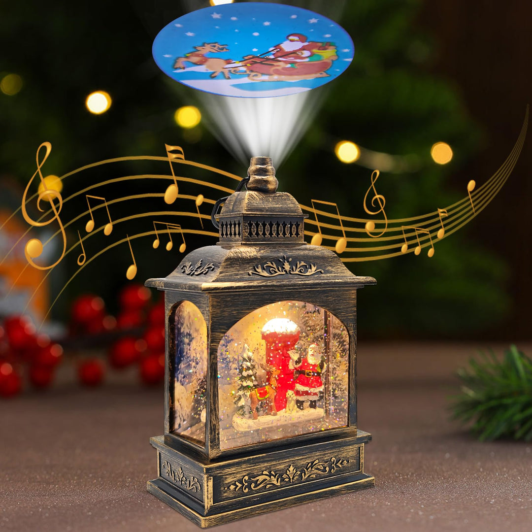 Marsyu Weihnachts Schneekugel Laterne, musikalisch beleuchtet mit Timer, rotierende Weihnachtsmann W