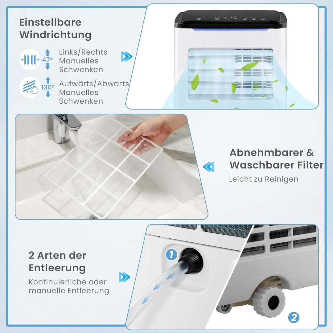 COSTWAY 9000 BTU mobile Klimaanlage mit Abluftschlauch, 4 in 1 Klimagerät mit Kühlen, Ventilator, He