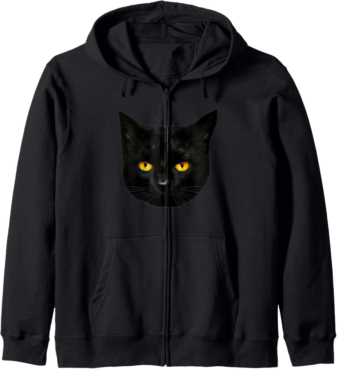 Black Cat Head Big Yellow Eyes Straight Ears Mysterious Dark Kapuzenjacke