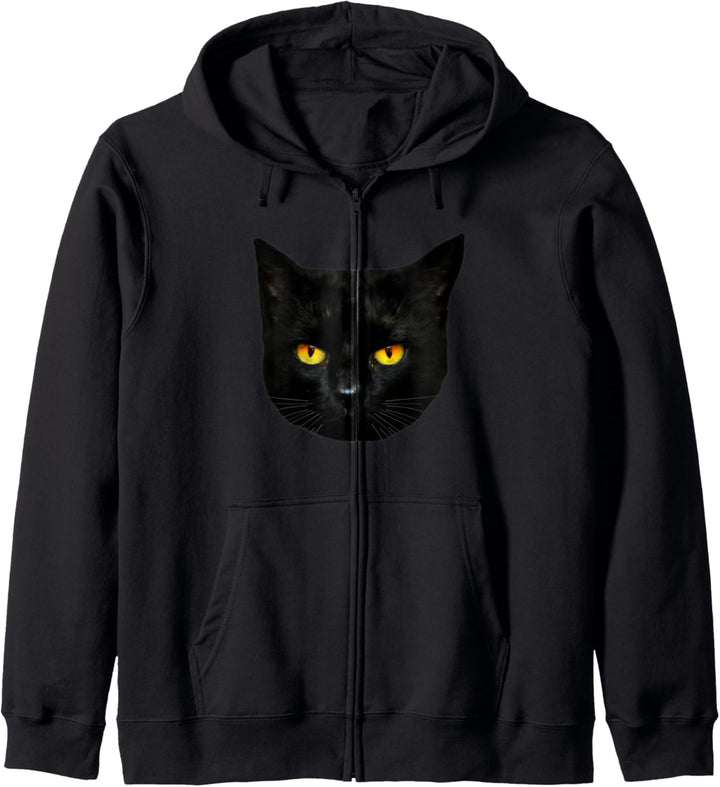 Black Cat Head Big Yellow Eyes Straight Ears Mysterious Dark Kapuzenjacke