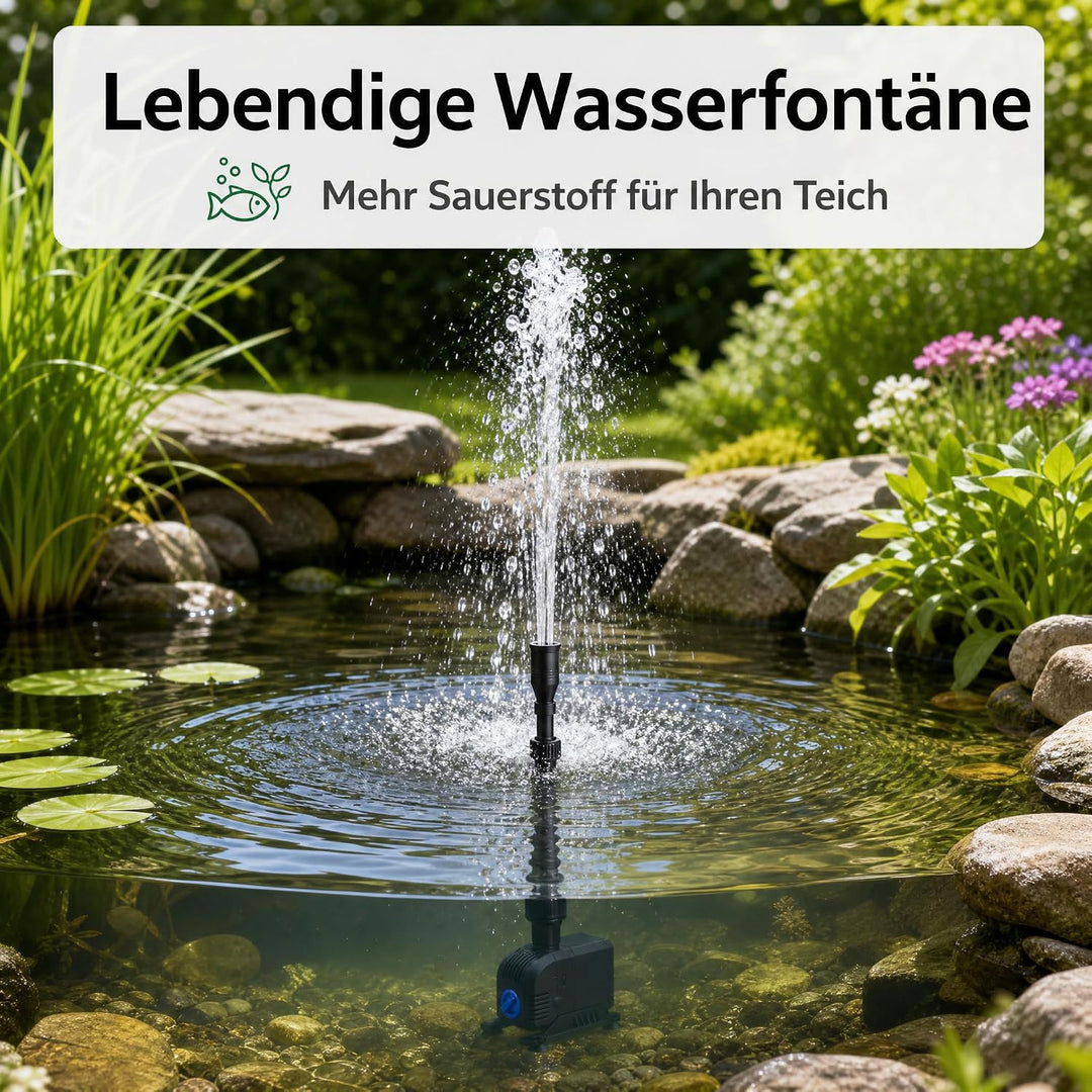 AquaOne Teichfontäne HJ 603 I Multifunktions Unterwasser Pumpe mit Fontäne 600 L/h I Springbrunnenpu