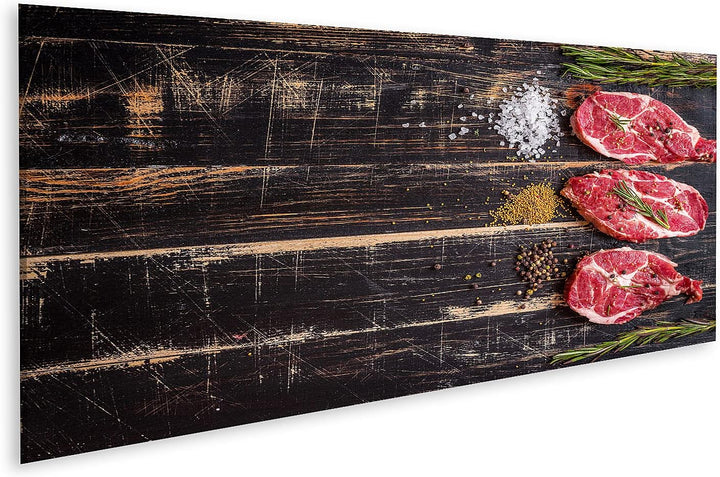 islandburner Bild auf Leinwand Rohes Fleisch Steak Gewürze Auf Dunklem Holzuntergrund Bilder Wandbil