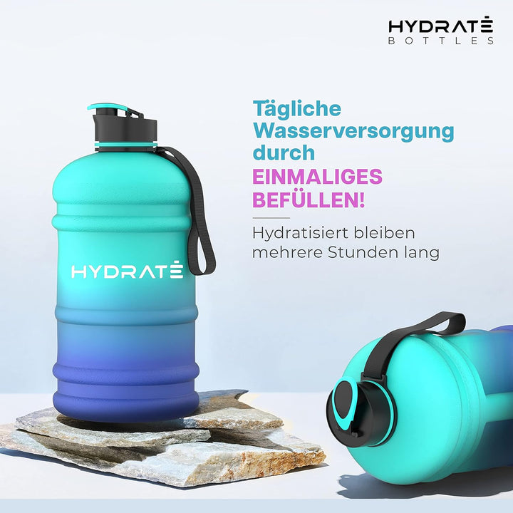 HYDRATE 2,2 Liter Trinkflasche Sport – langlebig und extra stark – BPA-frei – ideal für: Fitnessstud