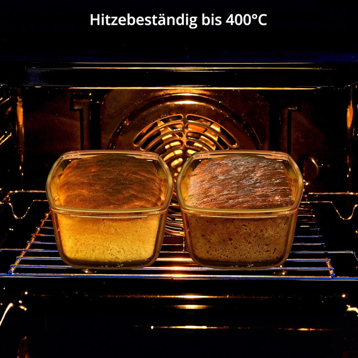 Winter Shore 2er-Pack 1,8 l Glas Auflaufform mit Deckel Ofenfest - Grosse Antihaft-Kastenform Brot m