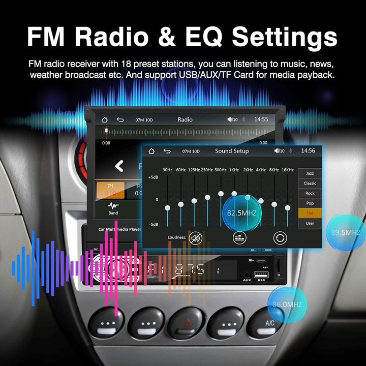 7 Zoll Flip Out 1 Din Autoradio Bluetooth mit Wireless Carplay Android Auto, EZoneTronics 1 Din Touc
