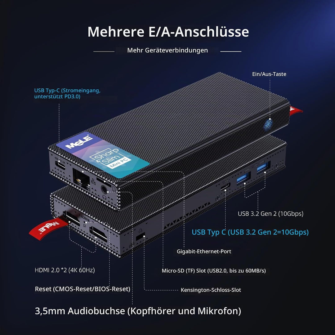 MeLE PCG02 Pro Lüfterloser Mini PC Stick Alder Lake N100(bis zu 3.4GHz) Windows 11 Pro Micro PC 8GB