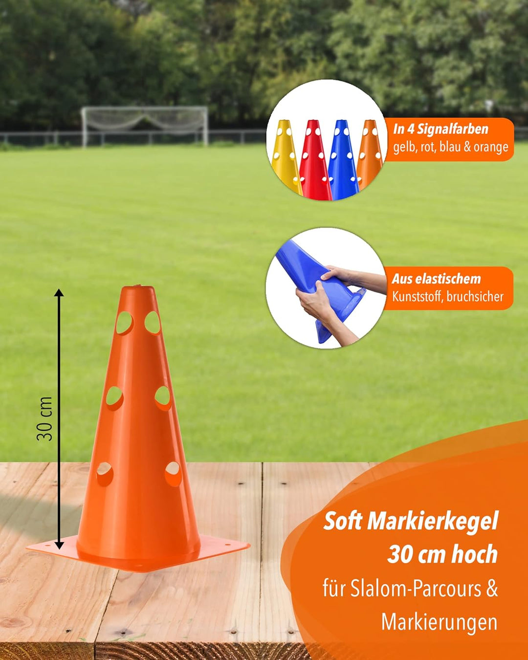Loch-Markierkegel 30 cm – Soft-Pylone – Markierkegel – 5 im Set – Fussball, Hundetraining, Kitas & P