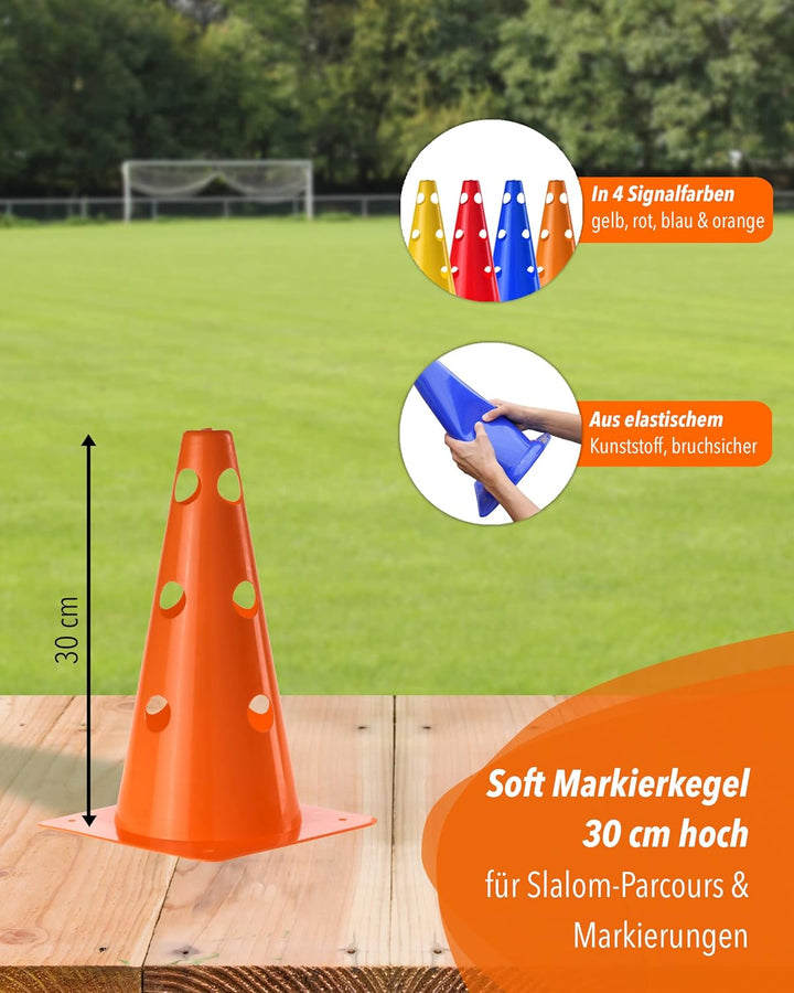 Loch-Markierkegel 30 cm – Soft-Pylone – Markierkegel – 5 im Set – Fussball, Hundetraining, Kitas & P