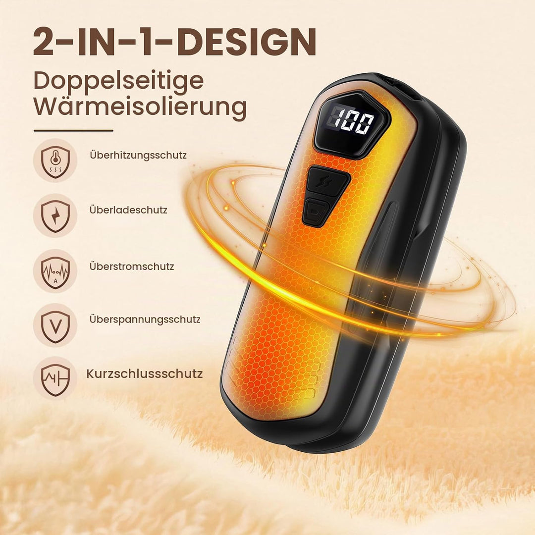 Handwärmer Elektrisch 2er Set,Taschenwärmer Wiederverwendbar mit 6000mAh,5 Heizmodi,Tragbarer USB Ha