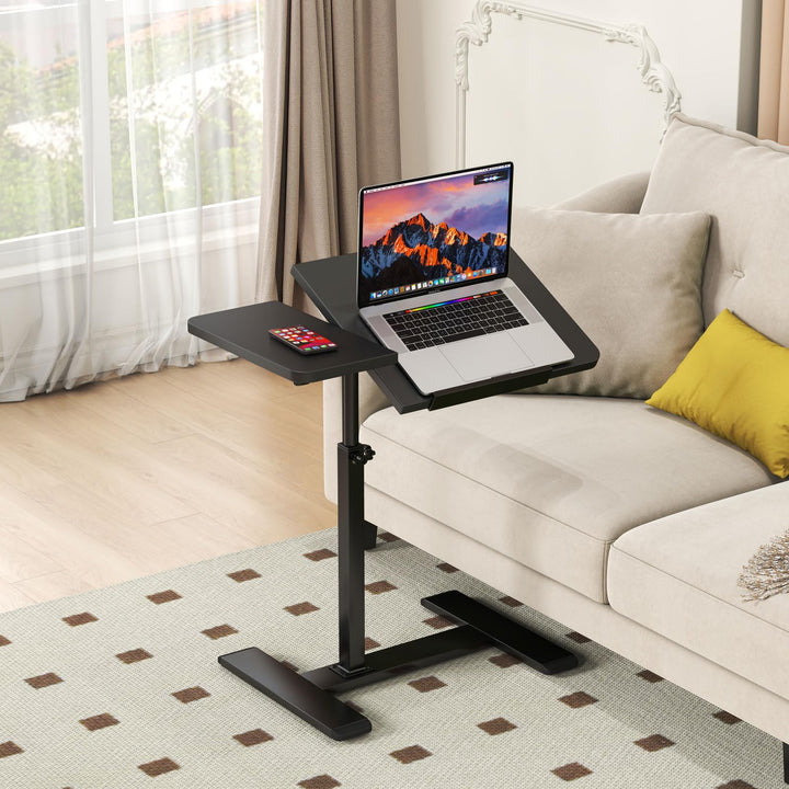 Beistelltisch Klein Laptoptisch Couchtisch Holz: Kaffeetisch C Form Höhenverstellbar Sofatisch Rolle