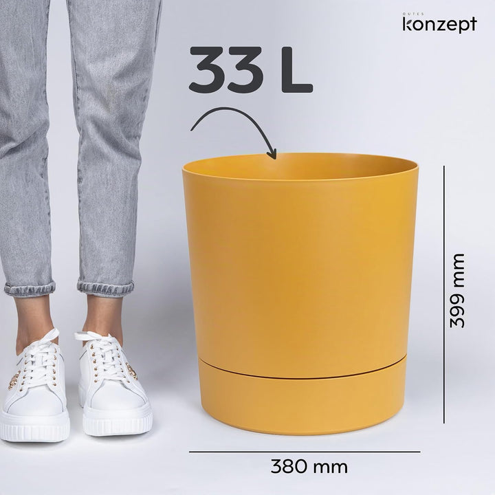 KONZEPT Blumentopf mit Untersetzer 38 cm - grosser Übertopf aus Kunststoff für Zimmerpflanzen, moder