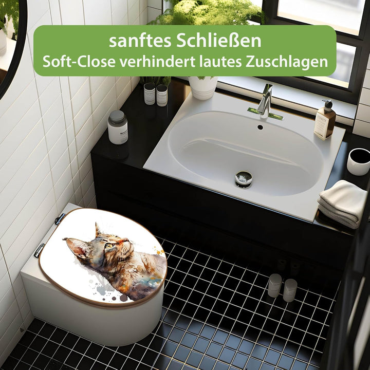 banjado Design WC Sitz Bambus Absenkautomatik 45,8x37,5cm - Toilettendeckel mit Absenkautomatik Holz