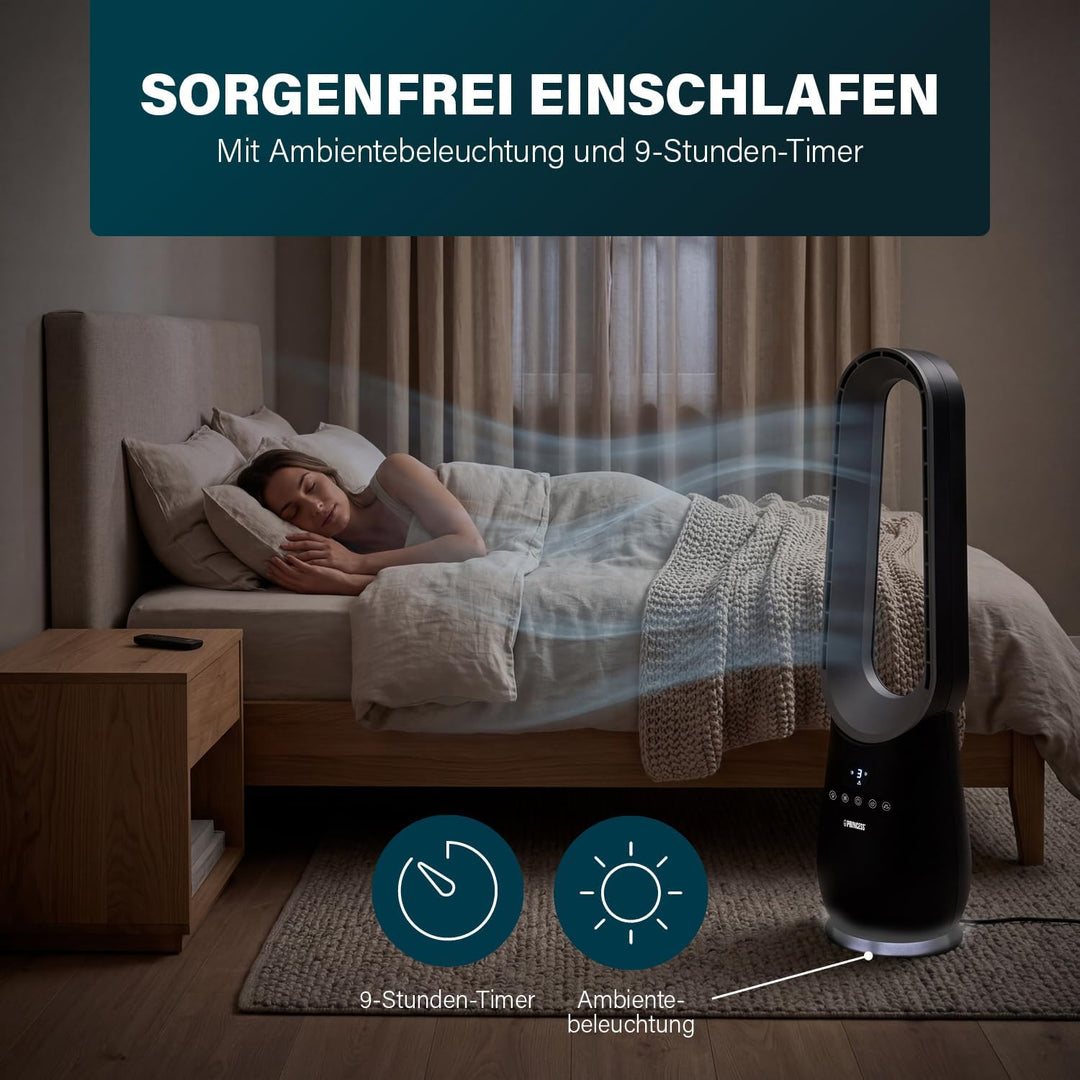Princess Ventilator ohne Blätter – 70 W – Stimmungslicht – Niedriger Verbrauch – 75°-Oszillation – 3