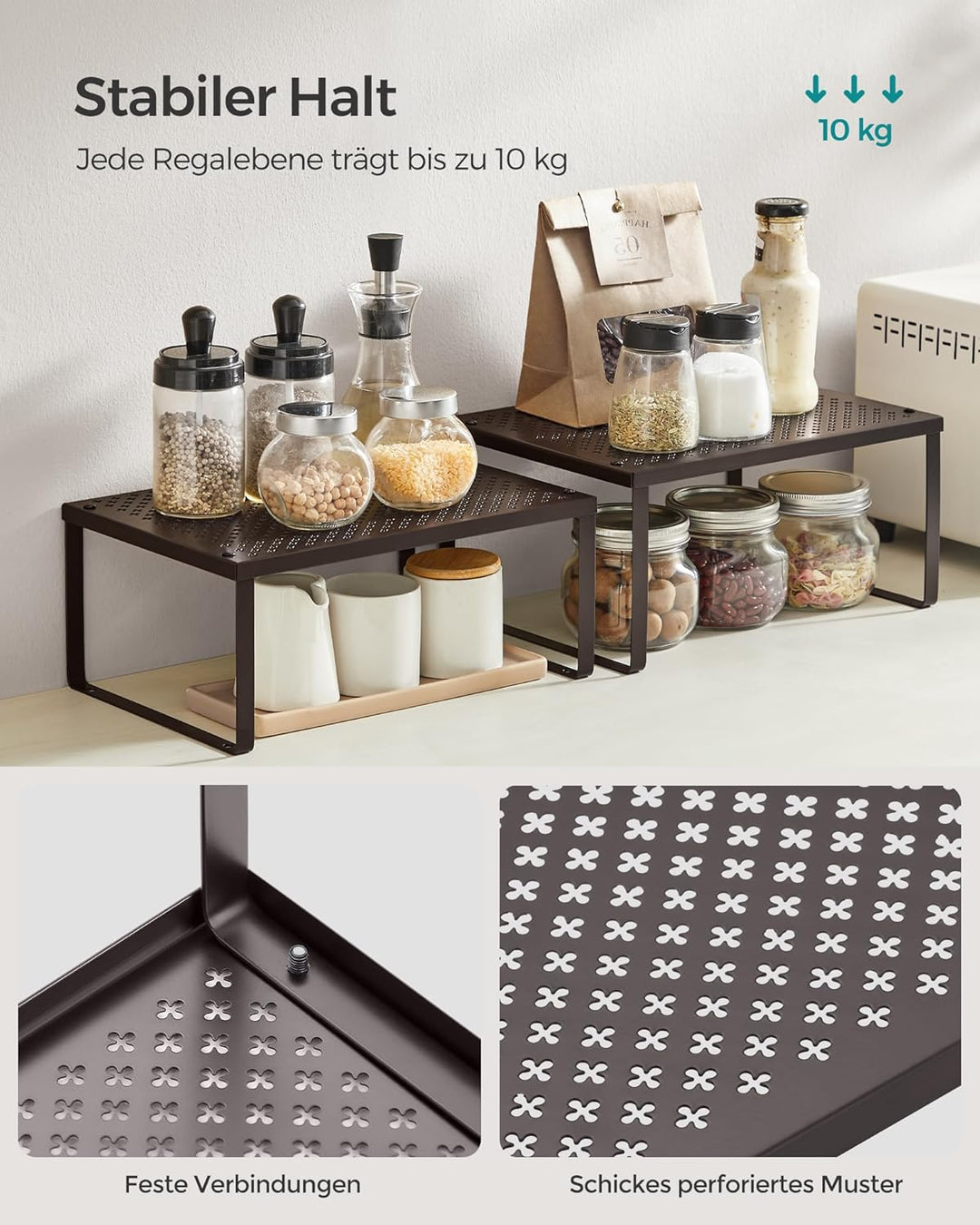 SONGMICS Gewürzregal, 4er Set, Küchenregal, Küchen-Organizer, Küche, Gewürzhalter, erweiterbar, stap