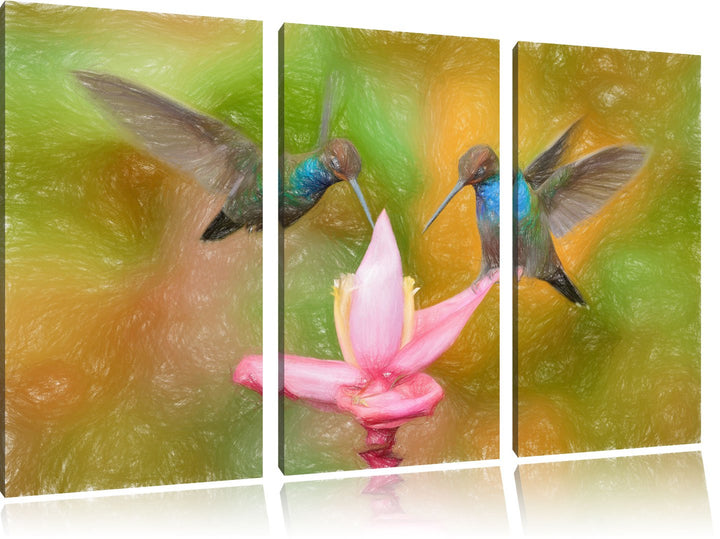 Pixxprint Kolibris in den Tropen als Leinwandbild/Grösse: 3 Teilig (120x80) / Wandbild/Kunstdruck/fe