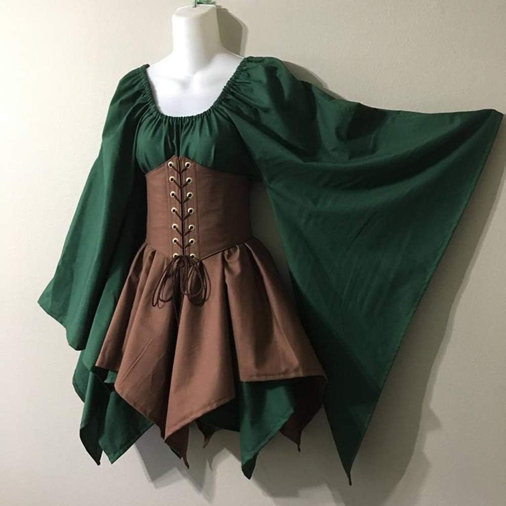 Traditionelles irisches Kleid für Damen, Renaissance, Mittelalter, Kostüm, ausgestellte Ärmel, Korse