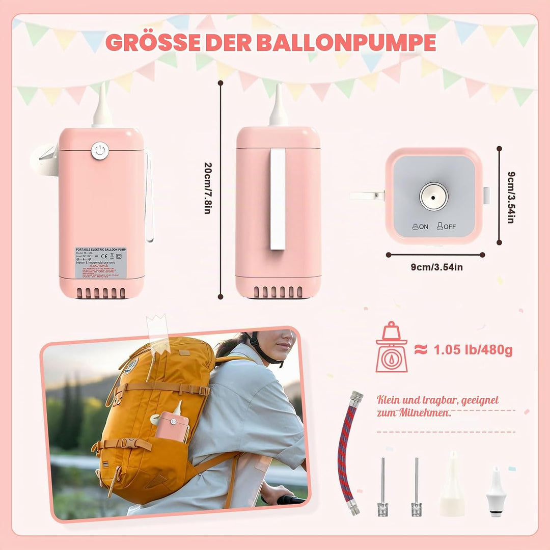 PlusFive Elektrische Ballonpumpe für Modellierballons, Tragbare Ballonpumpe Elektrisch Ball pumpe mi