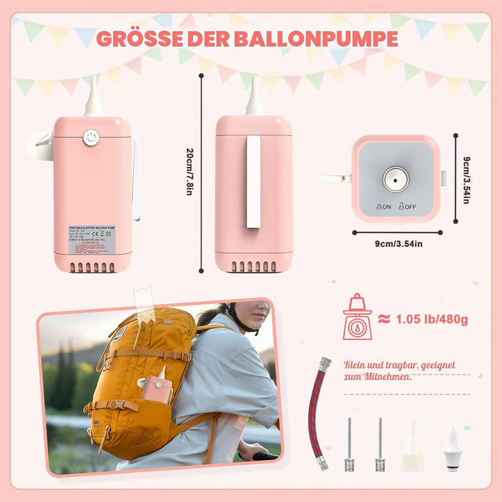 PlusFive Elektrische Ballonpumpe für Modellierballons, Tragbare Ballonpumpe Elektrisch Ball pumpe mi