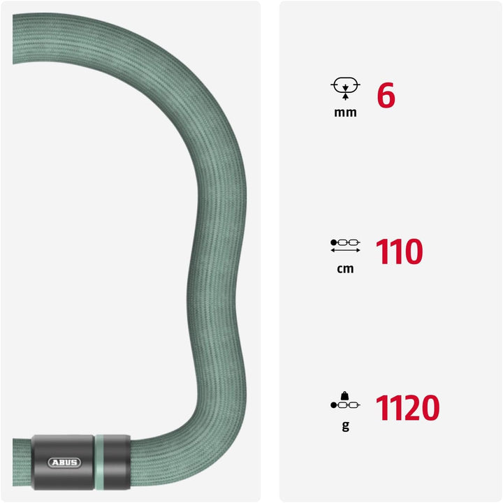 ABUS Kettenschloss Goose Lock – biegsames, klapperfreies Fahrradschloss aus gehärtetem Stahl – 6 mm