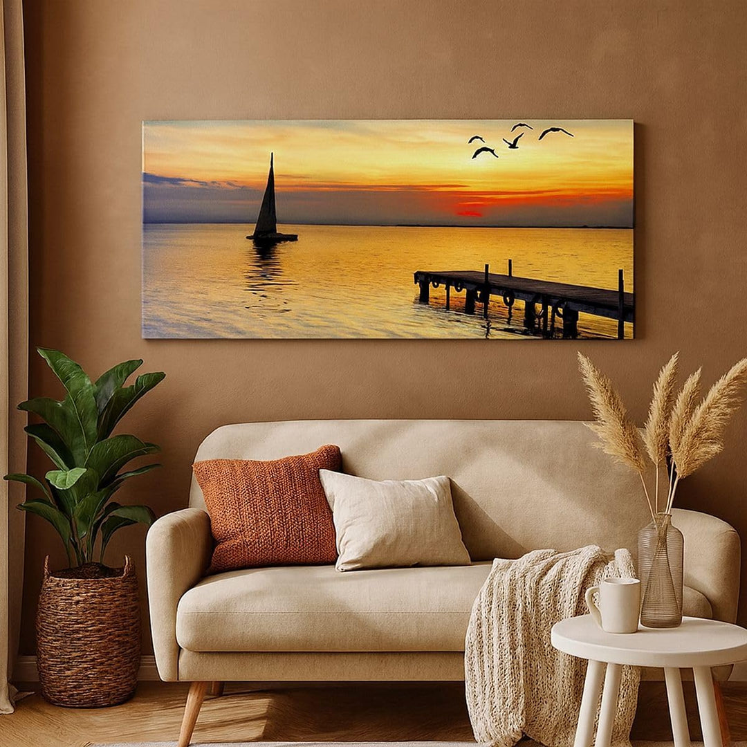 Wandbilder Dekoration Wohnzimmer Strand landschaft wasser brücke Panorama Bilder auf Leinwand 120x50