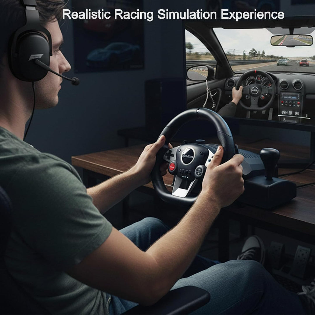 VooFun Racing Wheel, Gaming Lenkrad Kompatibel für PC/ PS4/ Switch/ PS3/ Xbox One/Xbox 360, PC Lenkr