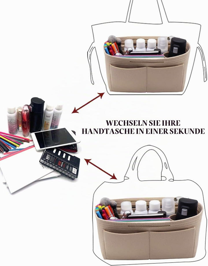 Handtascheneinsatz/Organizer aus Filz, Reissverschluss-Taschenbeutel, Tasche-in-der-Tasche, Flaschen