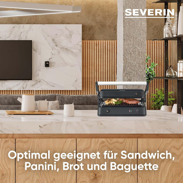 SEVERIN SEVINI Lite, Kontaktgrill für Fleisch, Fisch & Gemüse, Keramikbeschichteter Sandwich-Maker f