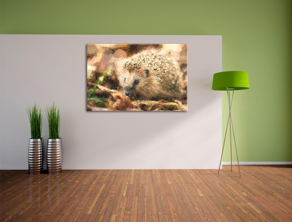 Pixxprint Igel im Laub als Leinwandbild/Grösse: 100x70 cm/Wandbild/Kunstdruck/fertig bespannt, 100x7
