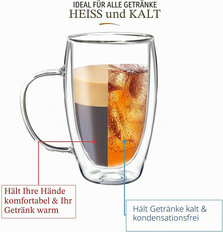 Youngever 2er Set 500ML Kaffee Gläser, Kaffeetassen aus Glas, Doppelwandige Kaffeetassen, Double gla