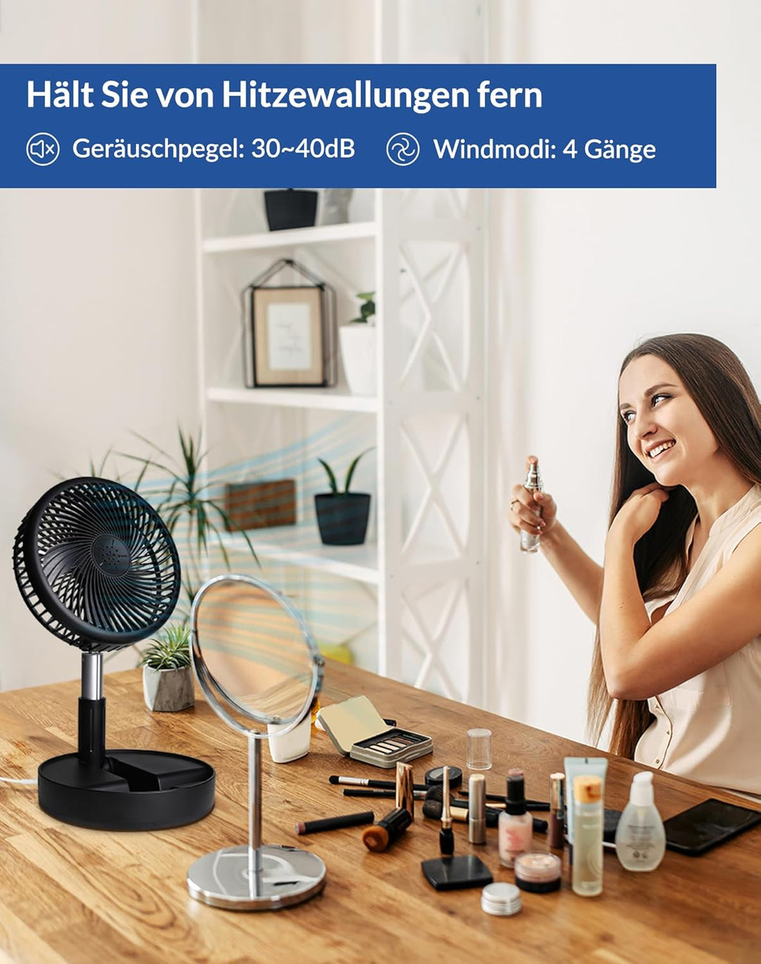 Primevolve Batteriebetriebener Ventilator, Tragbarer wiederaufladbarer USB-Stand-, Tisch- und Schrei