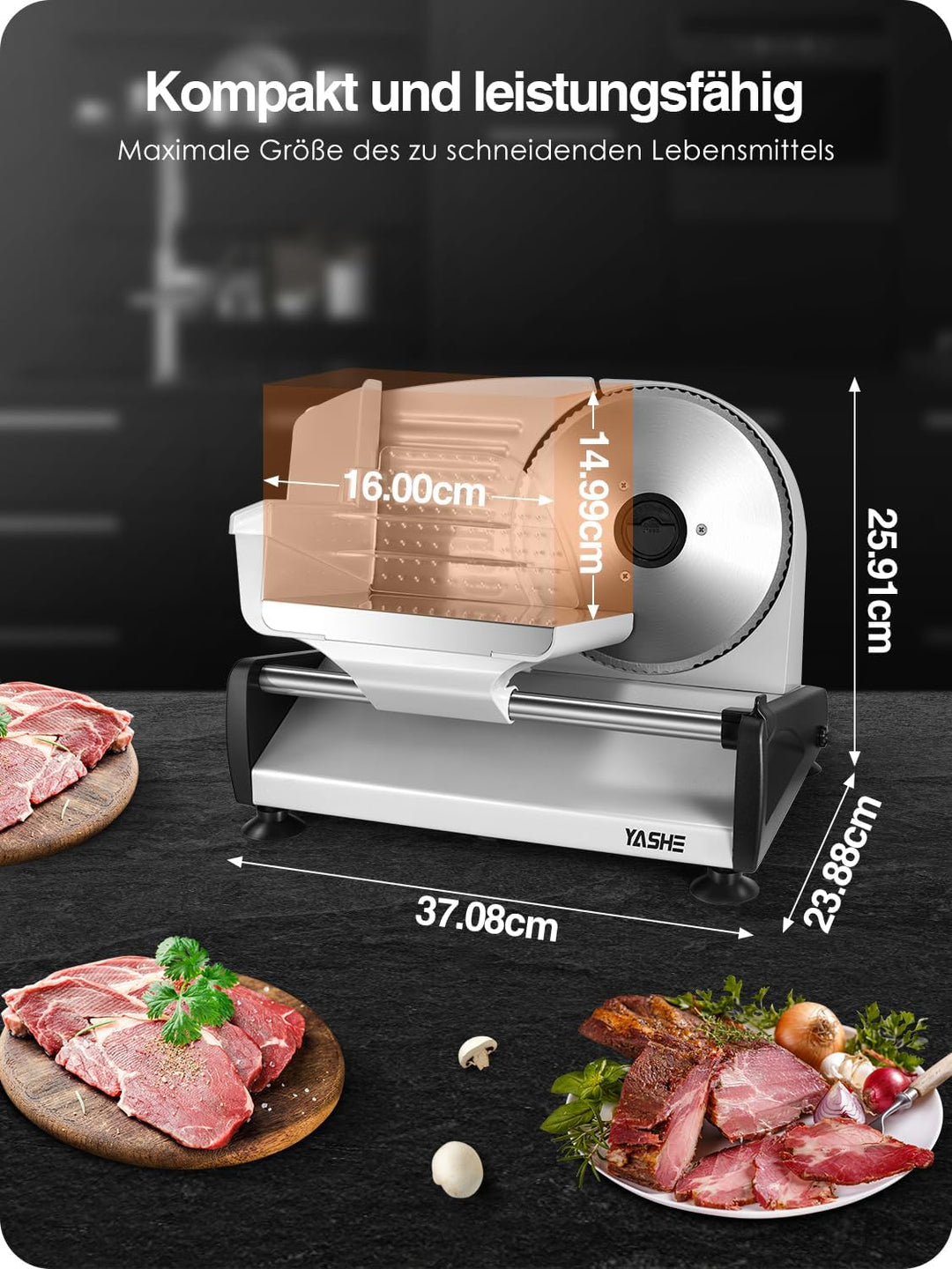YASHE Allesschneider Elektrisch, 250W Brotschneidemaschine mit 19cm Gezahntem & Glattem Messer, Eins