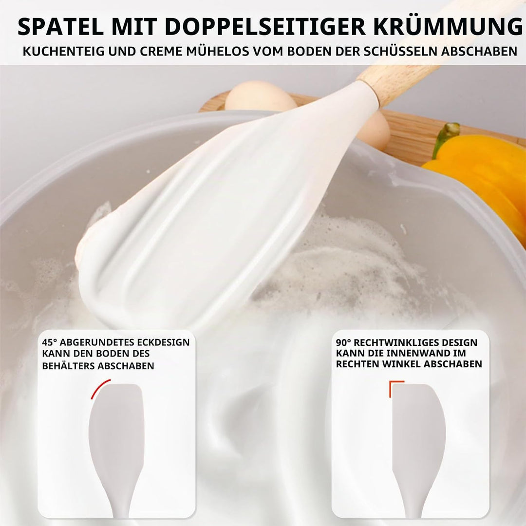 BASVII Küchenhelfer Set Silikon - 12 Stück Küchenutensilien Set aus Silikon und Holzgriffen, Hitzebe