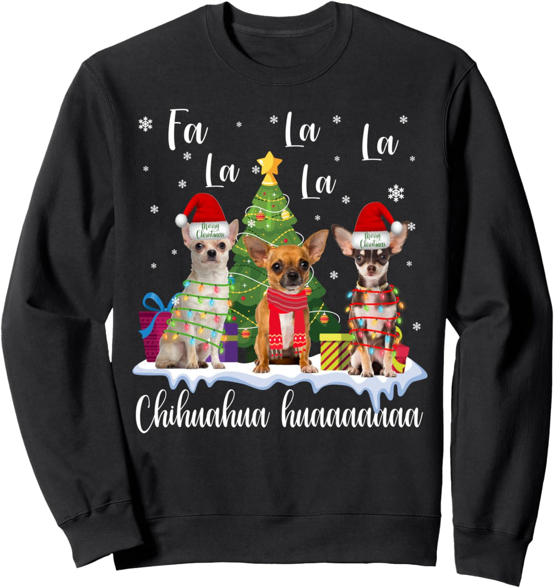 Chihuahua, Hund, Weihnachten, Fa La, lustiger hässlicher Weihnachtspullover Sweatshirt