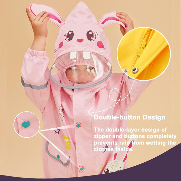 Fewlby Regenanzug Kinder, Regenjacke Einteilig Regenmantel mit Kapuze Regenponcho Jungen Mädchen Was