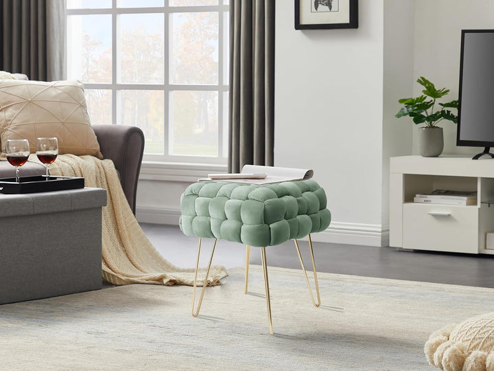 Zedelmaier Moderner Velvet Kosmetik Hocker, Quadratisch Ottoman-Fusshockermit goldfarbenen Metallbei