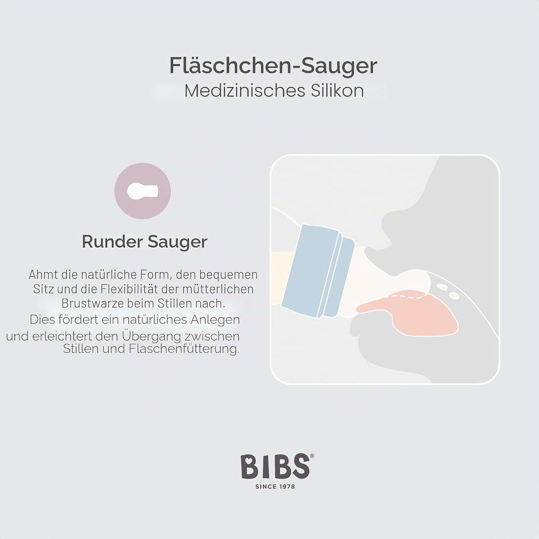 BIBS Babyflasche 150 ml, 4er-Pack Sauger aus Silikon- Babyflaschenset, Anti-Kolik, BPA-frei, Langsam