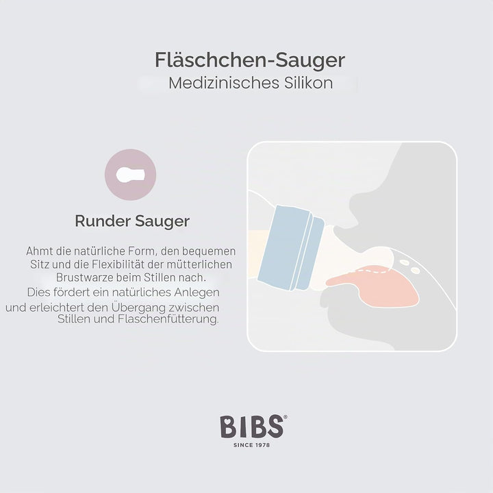 BIBS Babyflasche 150 ml, 4er-Pack Sauger aus Silikon- Babyflaschenset, Anti-Kolik, BPA-frei, Langsam