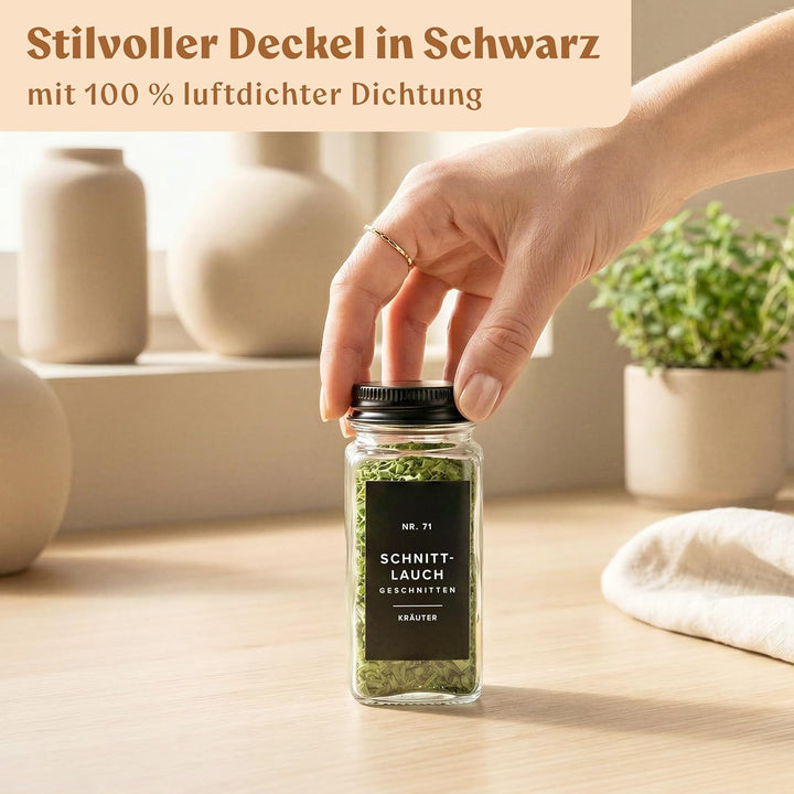 EDELHAUS® Gewürzgläser Eckig 120ml (24 Stk) Gewürzdosen mit 240 Gewürzetiketten, 24 Gewürzstreuer/St