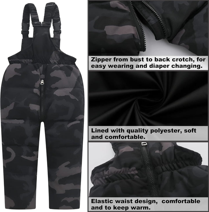 Kinder Skianzüge 2 Stück Schneeanzug - Daunenjacke mit Künstliches Fell Kaputze + Schneelatzhose, Wi