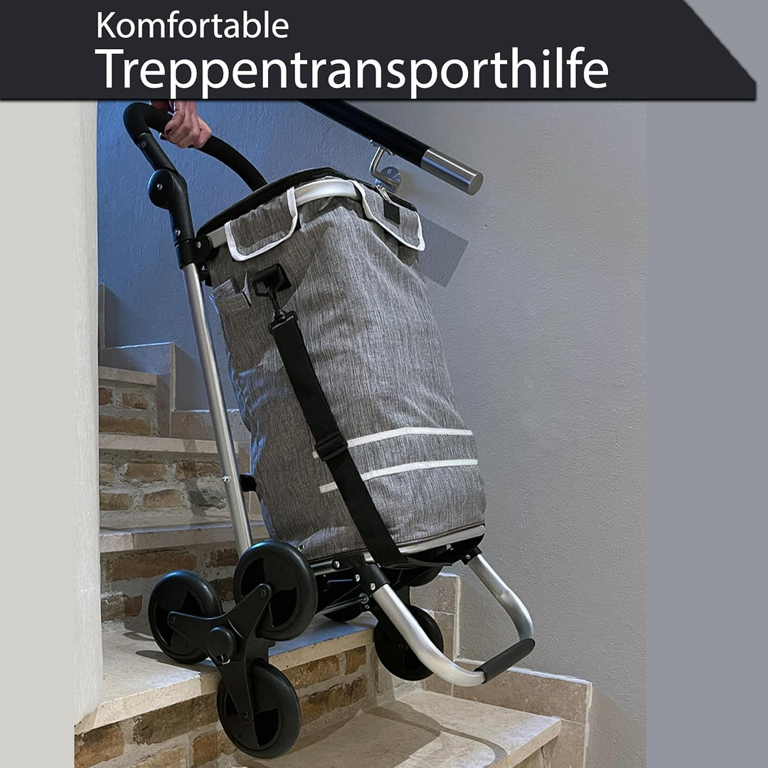 Faltbarer Aluminium Einkaufstrolley 57L (48L + 9L Kühlfach) Grau, 50kg Traglast, 35x45x98cm, Eva Tre