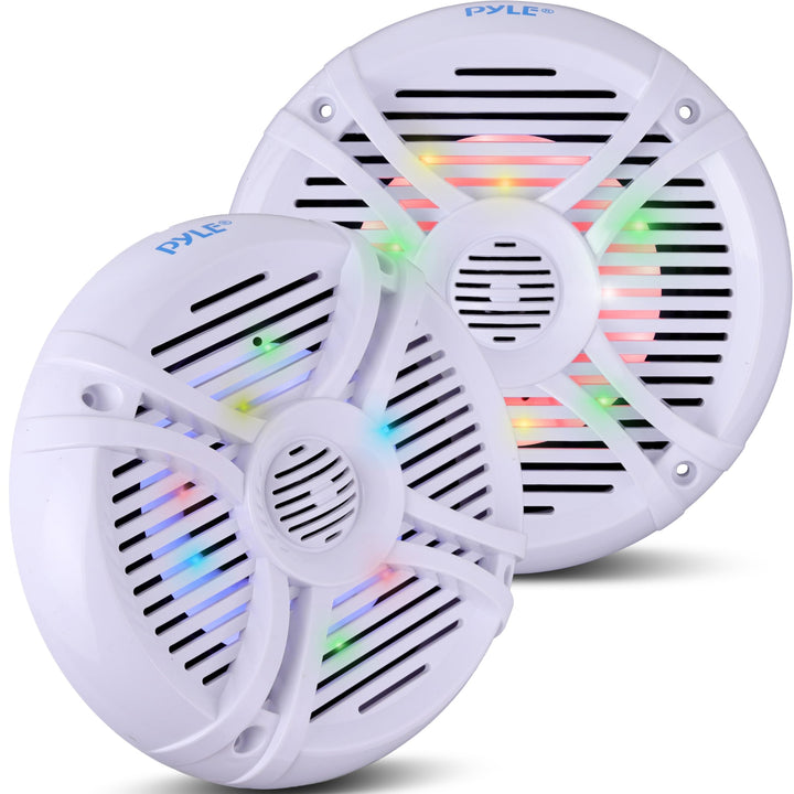 Pyle 6.5'' Waterproof Audio Marine Grade Dual Speakers with Built-in Programmable Multi-Color LED Li