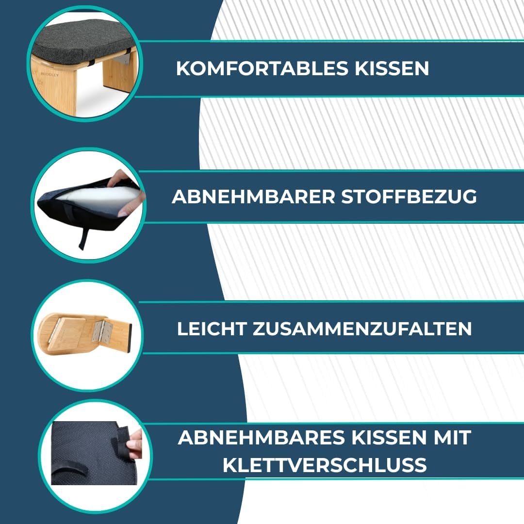 BUDDLEY Meditationsbank klappbar, Yogahocker mit Kissen, Meditationsbank, Meditationsstuhl faltbar,