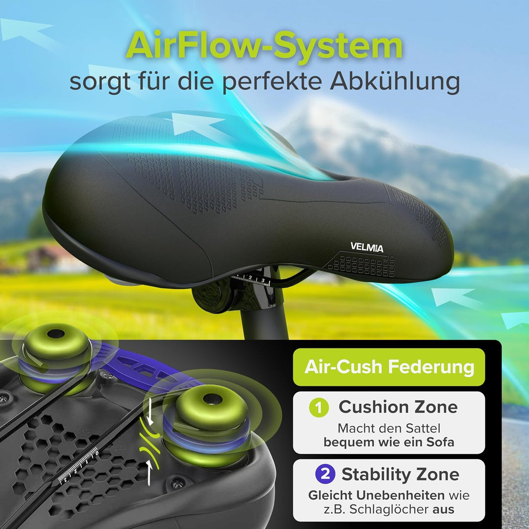 VELMIA Fahrradsattel mit ergonomischem 3-Zonen-Konzept & Memory Foam I Bequemer Fahrrad Sattel für D