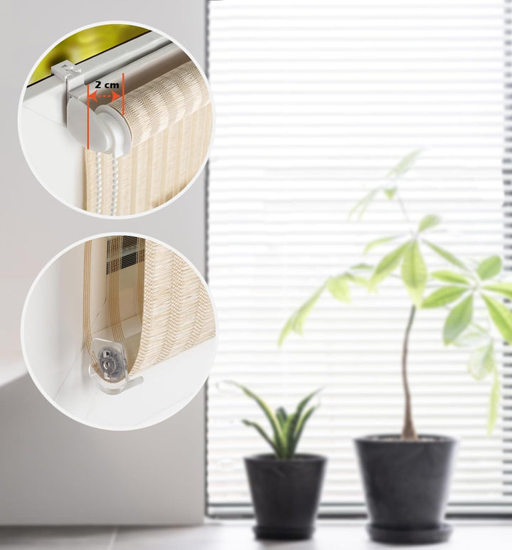 Doppelrollo Bambus, 75x150cm, Creme, mit extra Breiten Stoff-Streifen in Bambusgras-Optik, Klemm-Fix