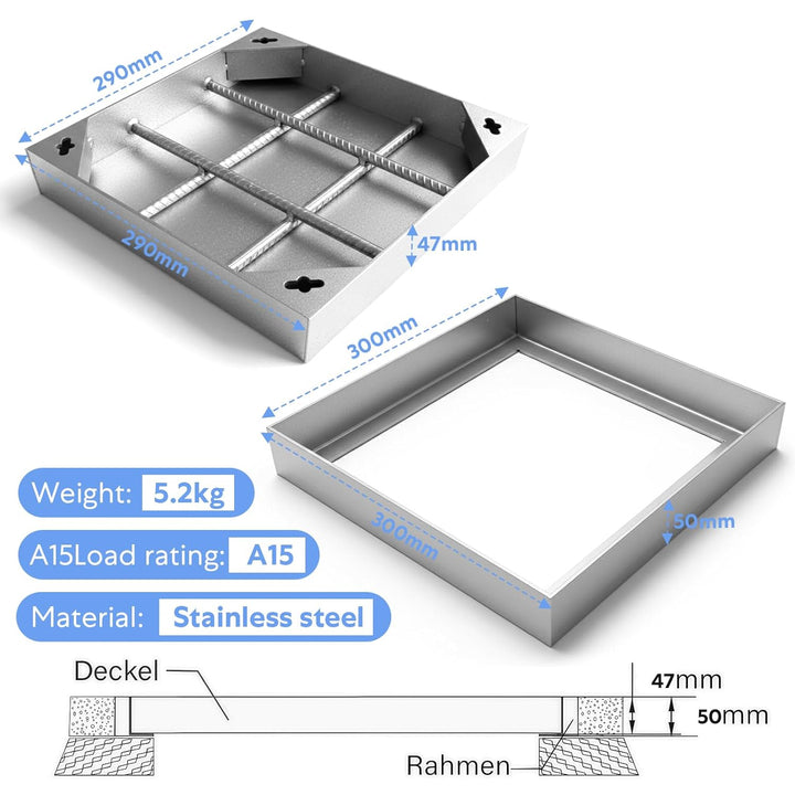 Schachtabdeckung Edelstahl，schachtdeckel Eckig-schachtabdeckung eckig schachtdeckel 300 x 300 mm sch